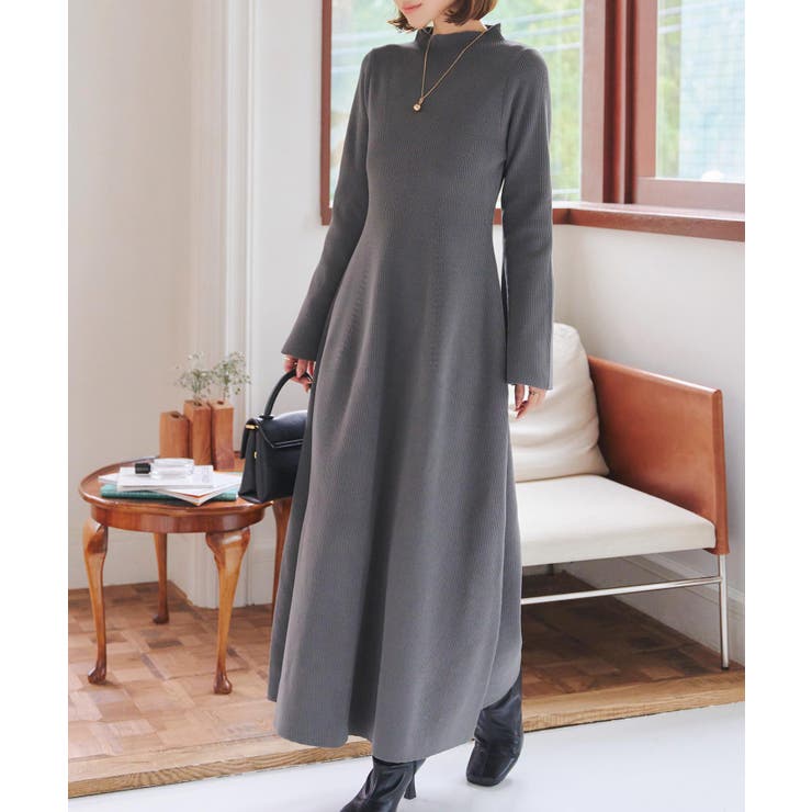 イエロー フレアスリーブ ワンピース M SHIPS フロントボタンフレアスリーブワンピース ネイビー/M