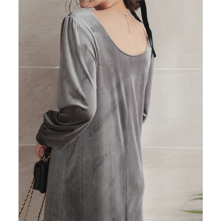 グレー | パフスリーブベロアロングワンピース［E3466］ | KOBE LETTUCE