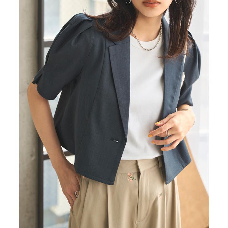 ネイビー | 麻タッチパワショルクロップドジャケット［K1379］ | KOBE LETTUCE