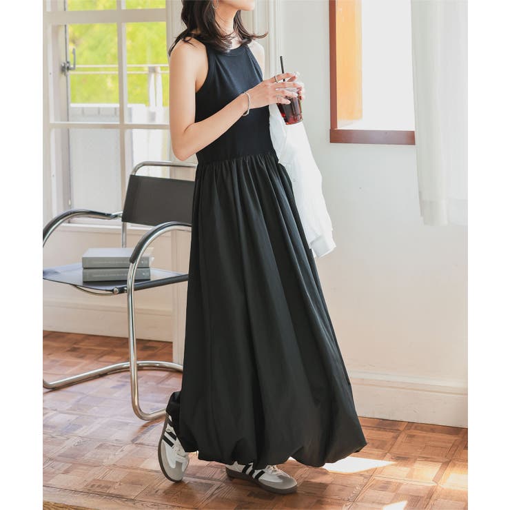 ブラック | カップ付きアメスリリブドッキングバルーンワンピース［E3495］ | KOBE LETTUCE