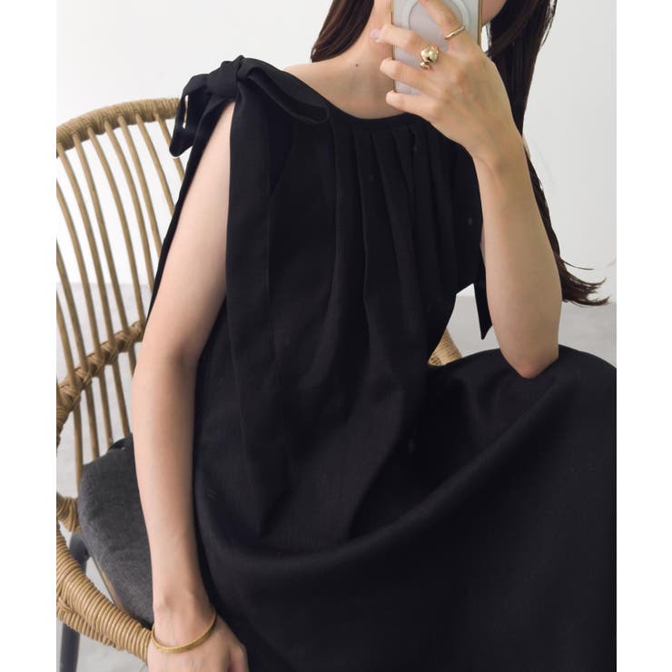 ブラック | ショルダーリボン バックオープン ワンピース | KOBE LETTUCE