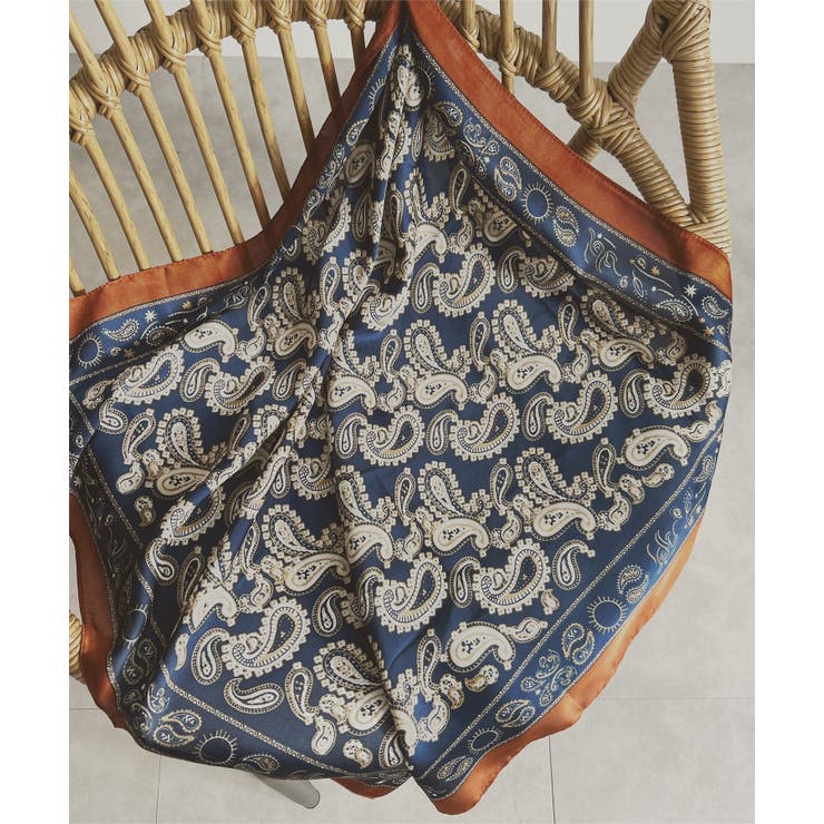 ブルー×ブラウン | 70×70サイズ 大判スカーフ 70×70サイズ | KOBE LETTUCE