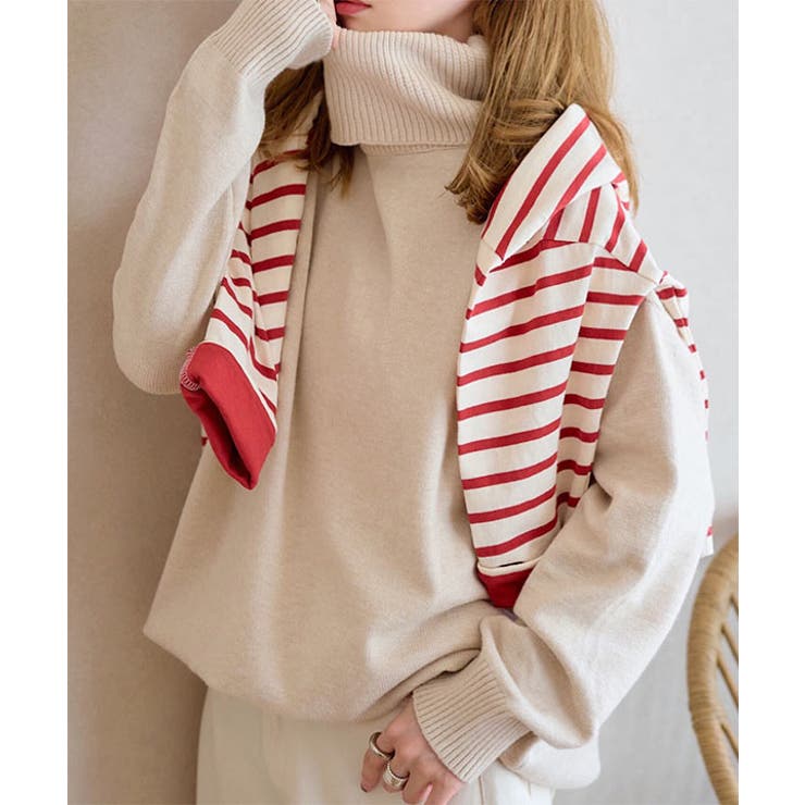 ボートネックorタートルネックもっちりニットチュニック［C7193］[品番