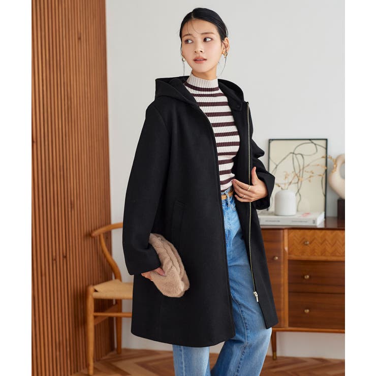 M L XL ] 2wayフード付きストレッチロングコート［K1239］[品番