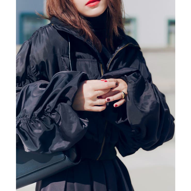 ブラック | シャーリングスリーブ中綿MA1ショートブルゾン［K1345］ | KOBE LETTUCE