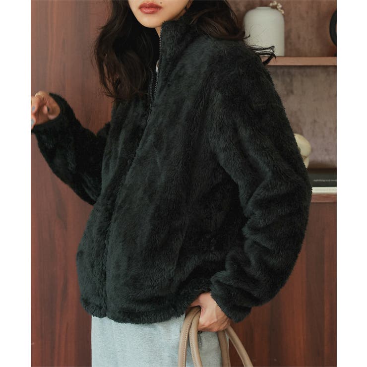 ブラック | ファーフリースジップアップジャケット［K1382］ ファー フリース | KOBE LETTUCE