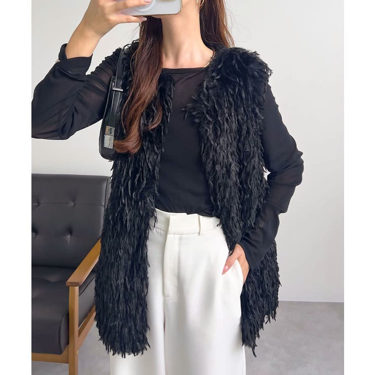 ブラック | ボリュームロングファーベスト［K1402］ ボリューム ロング | KOBE LETTUCE