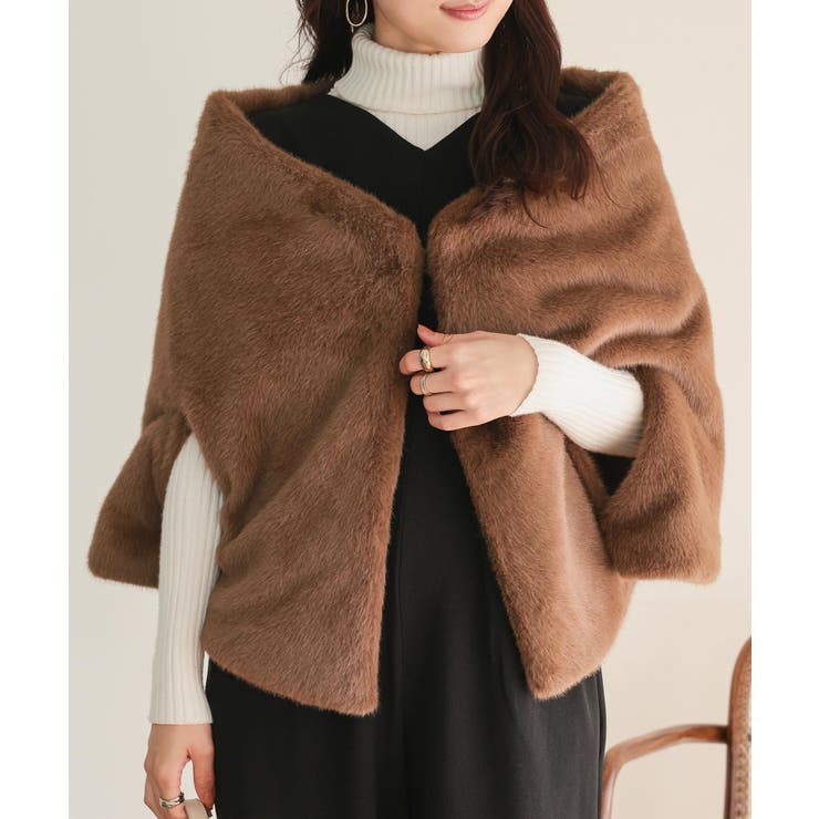 ファーケープ ブラウン 新品 ファーケープ ケープコート ブラウン系 フード付き アウター