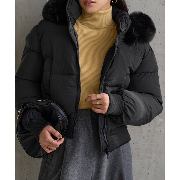 ブラック | ボリュームファーショート丈中綿コート ボリュームファー ショート丈 | KOBE LETTUCE
