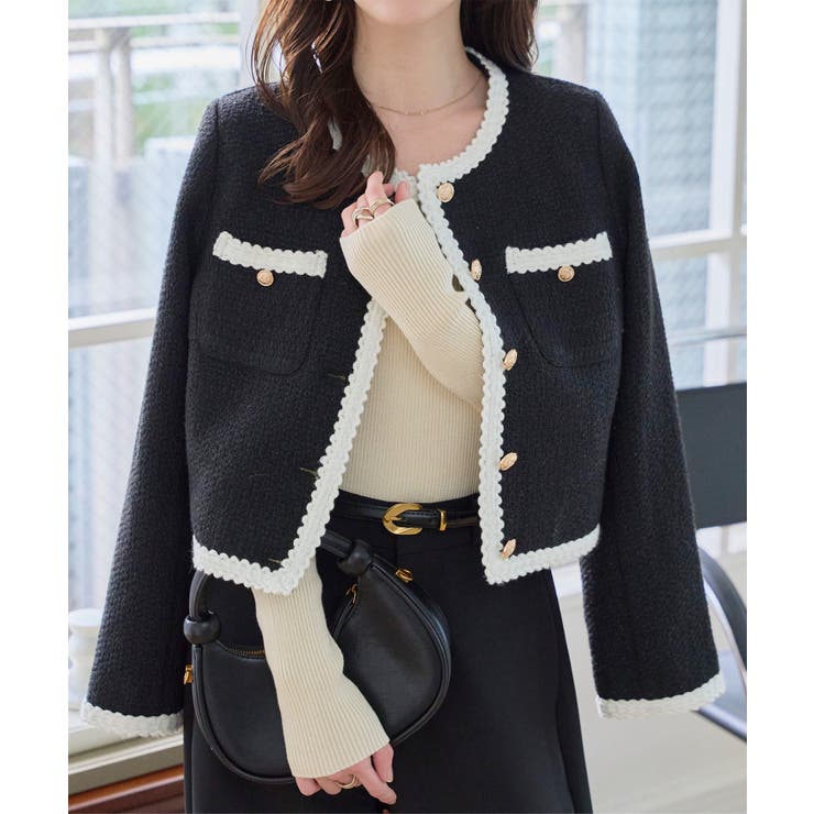 ブラック | ショート丈ツイードジャケット［K1427］ ツイードジャケット ショート丈 | KOBE LETTUCE