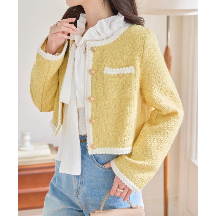 イエロー | ショート丈ツイードジャケット［K1427］ ツイードジャケット ショート丈 | KOBE LETTUCE