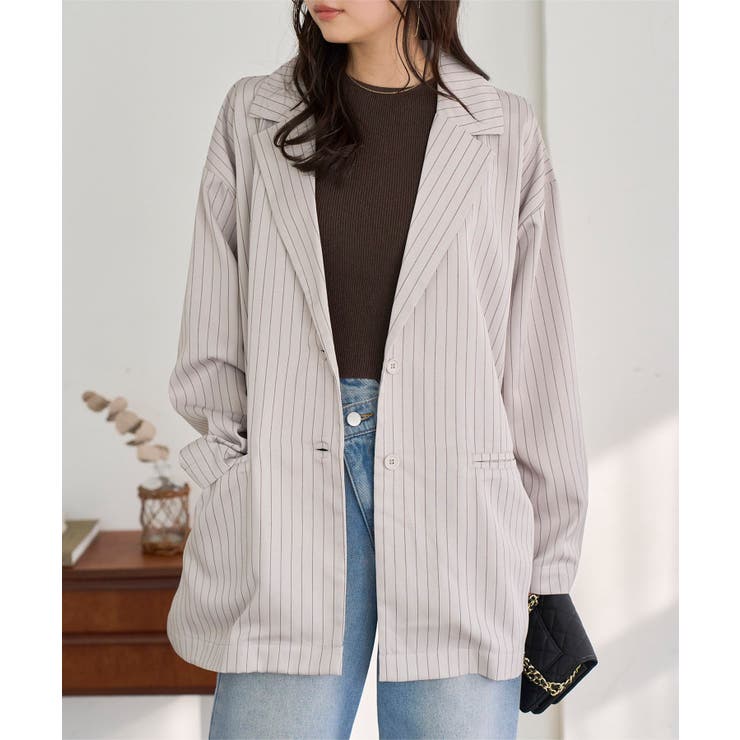 ベージュ | ストライプ柄テーラードジャケット［K1432］ テーラードジャケット ストライプ | KOBE LETTUCE