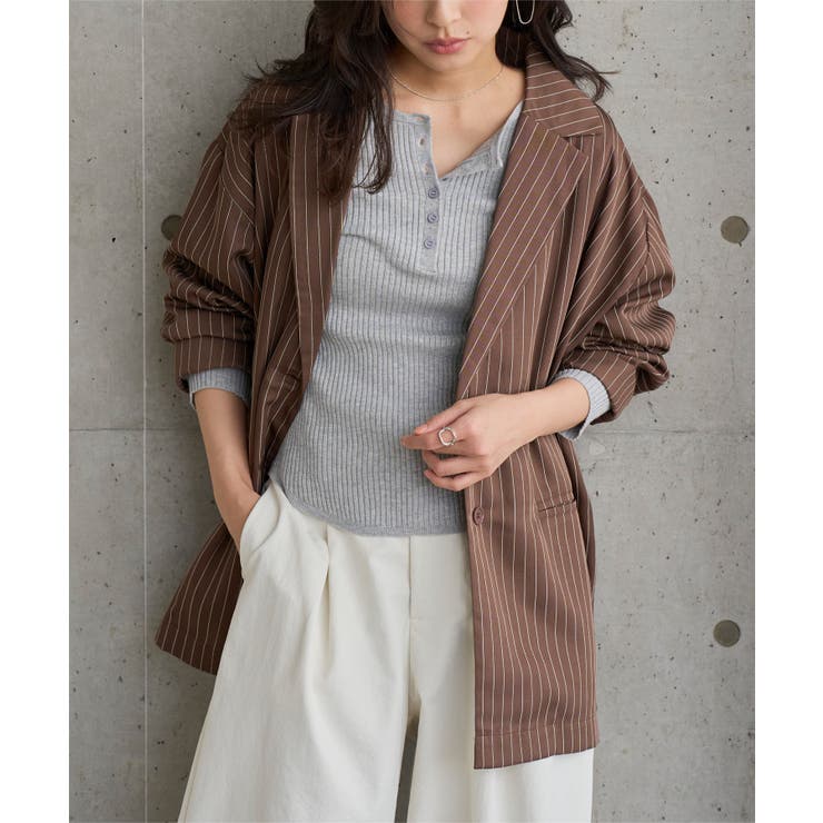 ブラウン | ストライプ柄テーラードジャケット［K1432］ テーラードジャケット ストライプ | KOBE LETTUCE