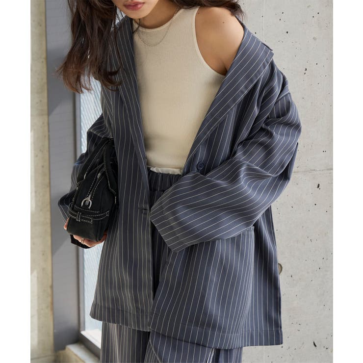 チャコール | ストライプ柄テーラードジャケット［K1432］ テーラードジャケット ストライプ | KOBE LETTUCE