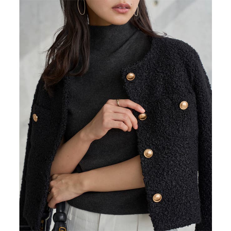 ブラック | ブークレショート丈ジャケット［K1440］ ショート丈 ジャケット | KOBE LETTUCE