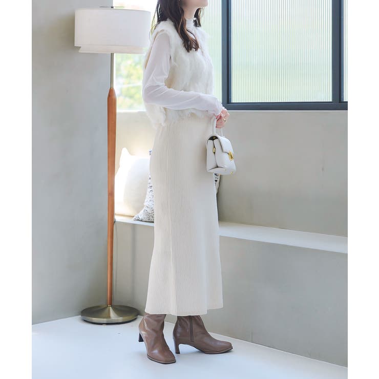 エクリュ | 低身長さん高身長さんも選べる3丈ストレッチリブニットスカート［M4088］ | KOBE LETTUCE