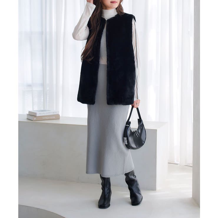 グレー | 低身長さん高身長さんも選べる3丈ストレッチリブニットスカート［M4088］ | KOBE LETTUCE