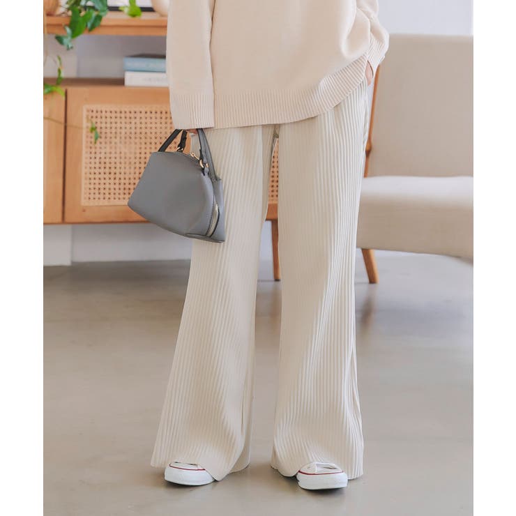 PLATS PLAT アイボリー プリーツパンツ カットできる フレアプリーツパンツ［M4118］[品番：KO000014843