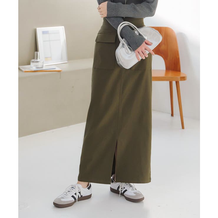選べるサイズ 丈 走れるストレッチカーゴ風スカート[品番 選べるサイズ 丈 走れるストレッチカーゴ風スカート[品番
