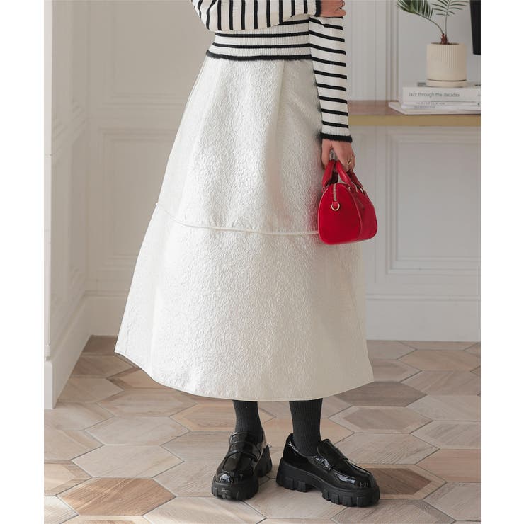 オフホワイト | ジャガード切替フレアスカート［M4165］ | KOBE LETTUCE