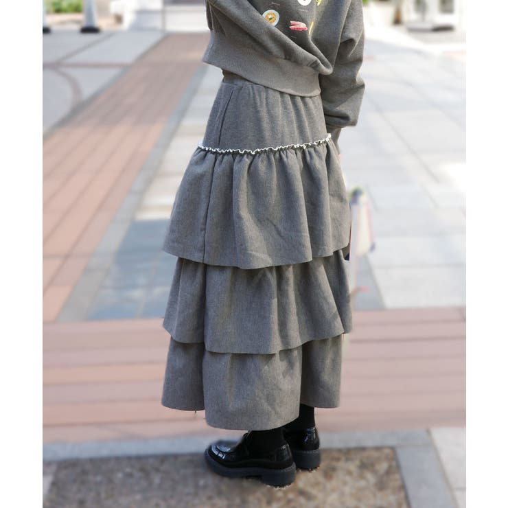 チャコールグレー | 裏起毛スウェットティアードスカート 裏起毛 スウェット | KOBE LETTUCE