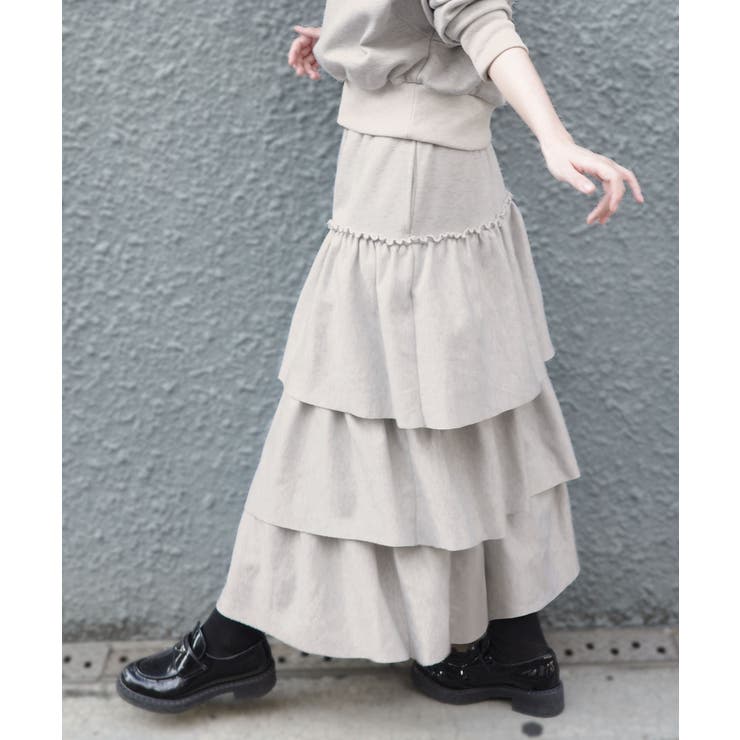 オートミール | 裏起毛スウェットティアードスカート 裏起毛 スウェット | KOBE LETTUCE