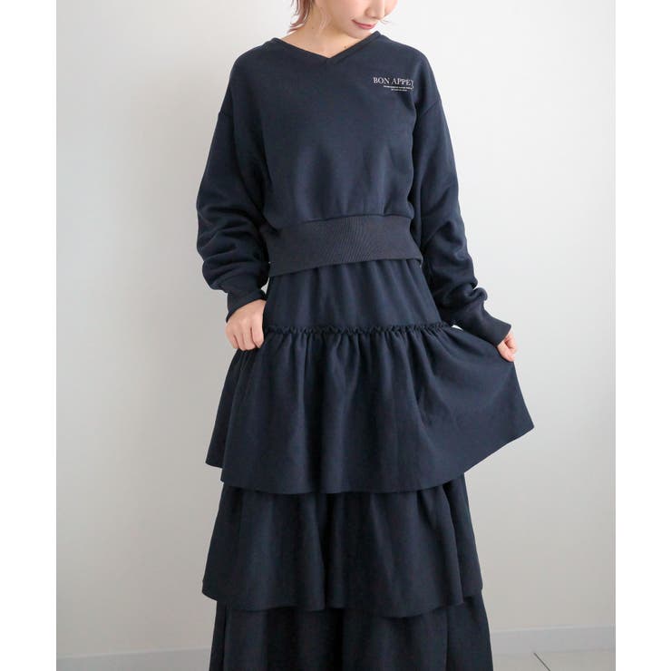 ネイビー | 裏起毛スウェットティアードスカート 裏起毛 スウェット | KOBE LETTUCE