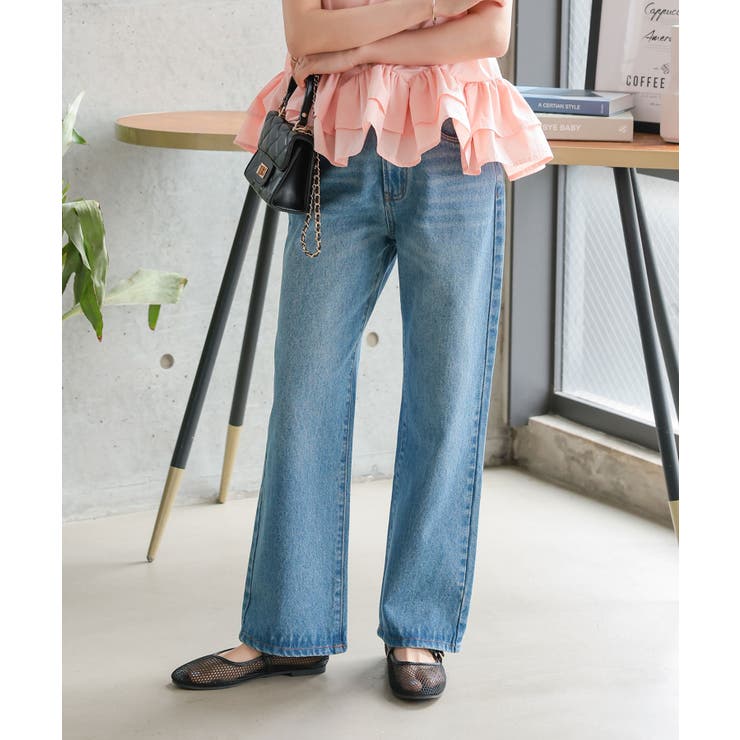 オリジナルフラッシャー付きストレートデニムパンツ[品番