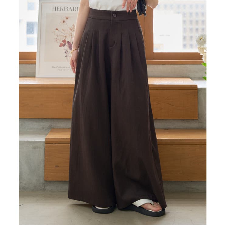 ブラウン | リネンタッチワイドパンツ［M4247］ | KOBE LETTUCE