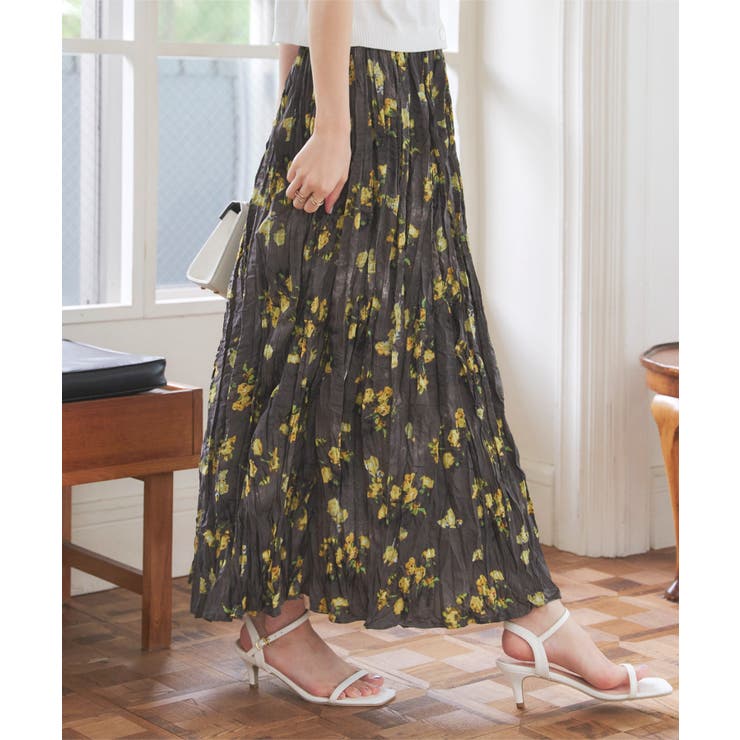 イエロー | ワッシャープリーツ花柄スカート［M4265］ | KOBE LETTUCE