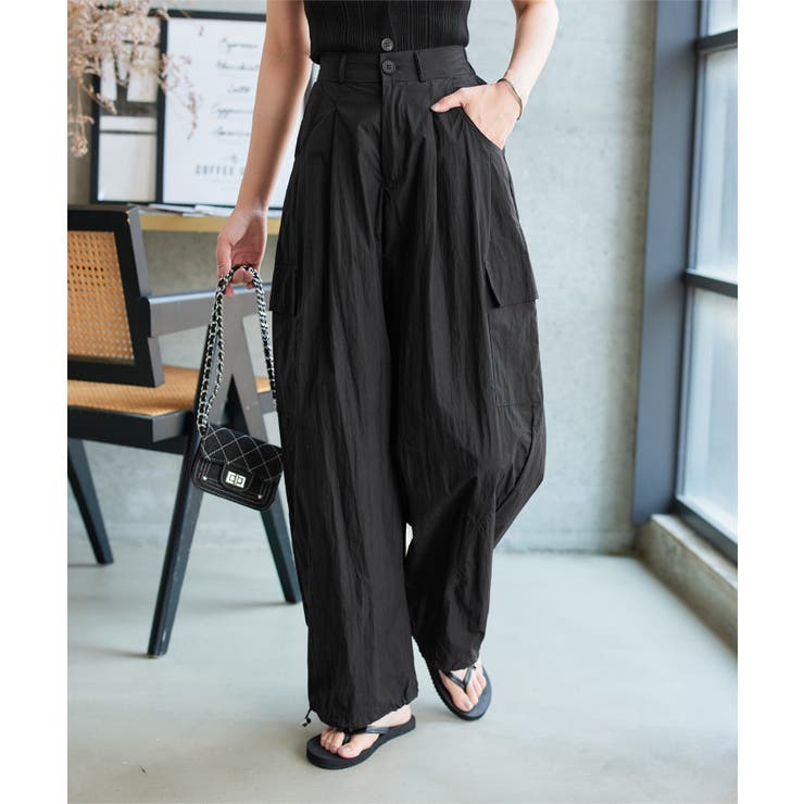 ブラック | 2wayドロスト付きダブルタックカーゴカーブパンツ［M4275］ | KOBE LETTUCE