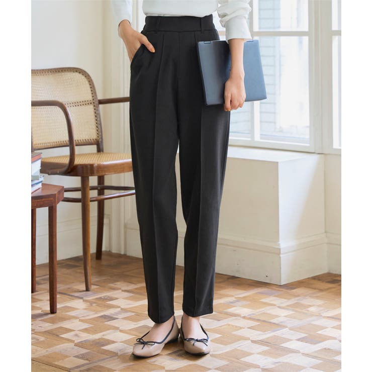 ブラック | 選べるサイズ 美脚ポンチテーパードパンツ 美脚 | KOBE LETTUCE