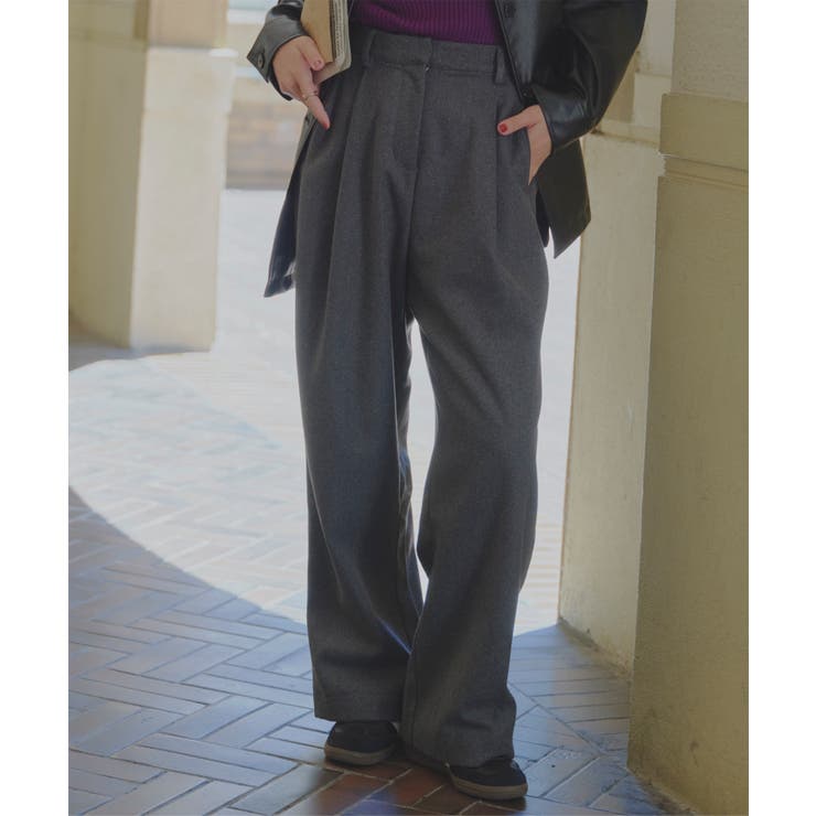 チャコール | フェイクウールタックワイドパンツ［M4278］ フェイクウール タック | KOBE LETTUCE