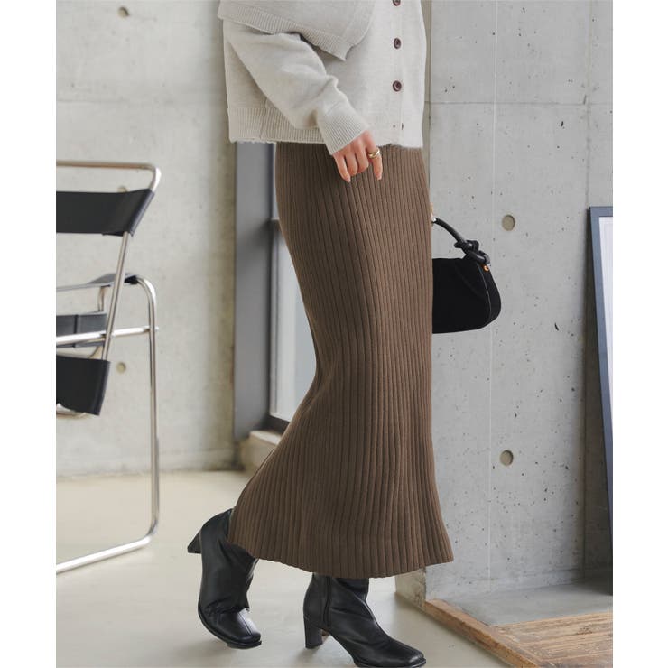 ブラウン | 着痩せリブニットスカート 着痩せ リブ | KOBE LETTUCE
