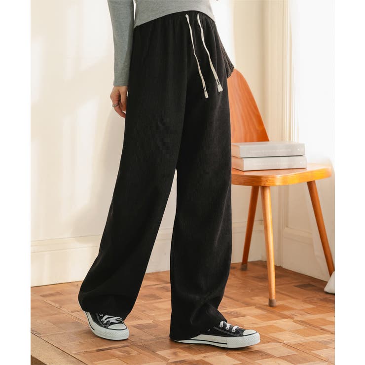 ブラック | M L 裏ボアコーデュロイワイドパンツ | KOBE LETTUCE