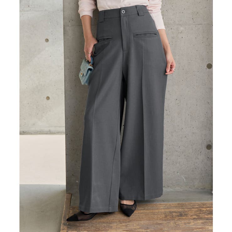 グレー | デザインポケットワイドパンツ［M4348］ タック ワイドパンツ | KOBE LETTUCE