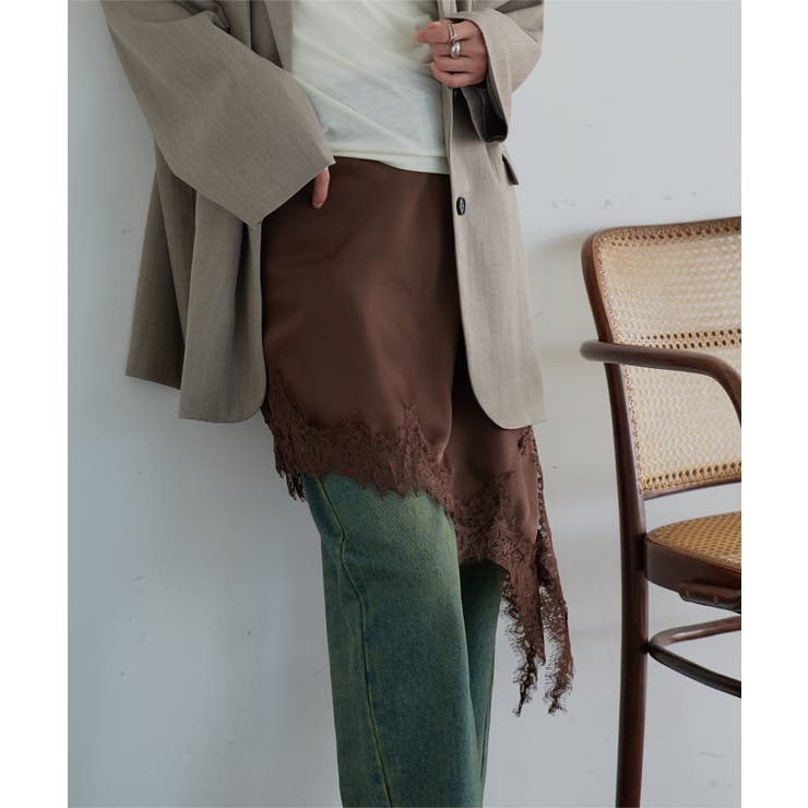 ブラウン | 裾レースアシメサテンスカート［M4387］ 裾レース サテンスカート | KOBE LETTUCE