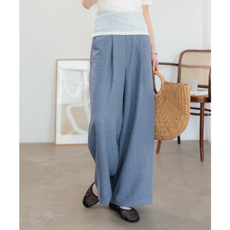 ブルー | 選べるサイズ さらとろ麻調ワイドパンツ［M4424］ ワイドパンツ | KOBE LETTUCE