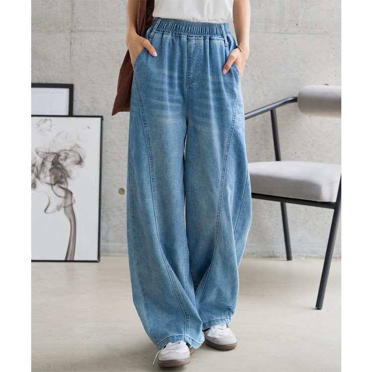 ブルー | イージーワイドデニムパンツ［M4448］ イージーワイドデニムパンツ レディース | KOBE LETTUCE