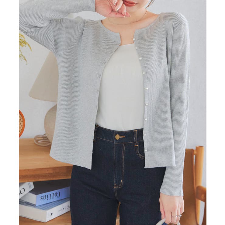 グレー | パールボタンリブニットカーディガン［N1102］ | KOBE LETTUCE