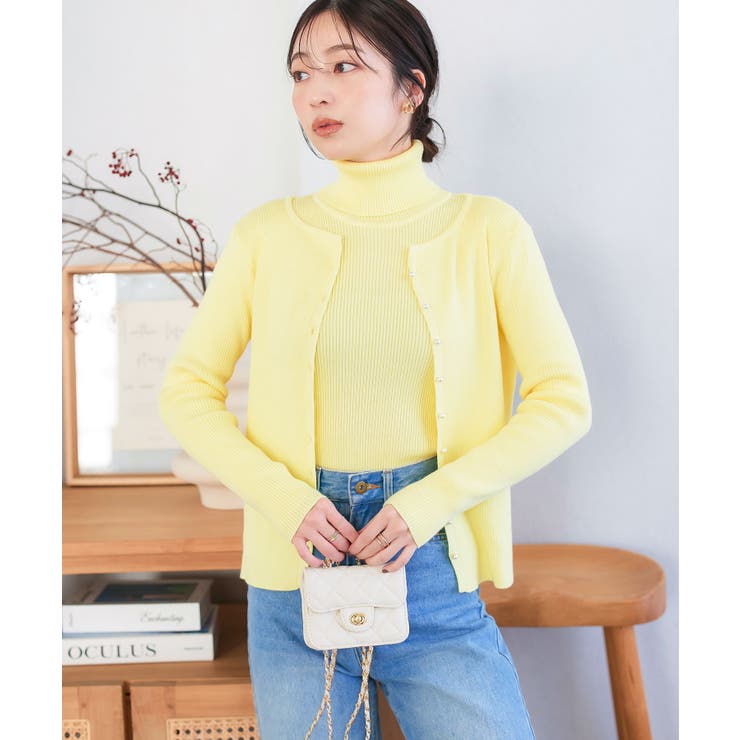 イエロー | パールボタンリブニットカーディガン［N1102］ | KOBE LETTUCE