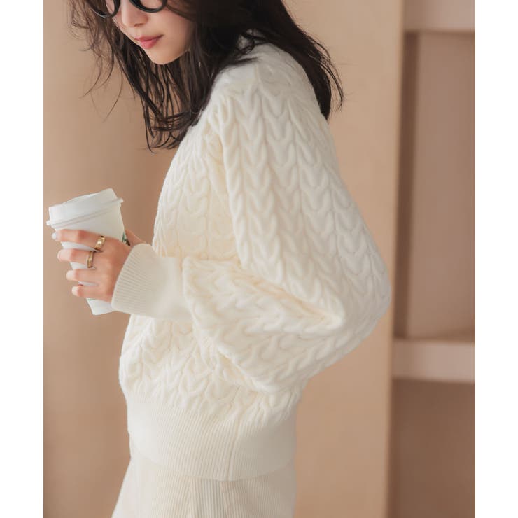 アイボリー | 立体ケーブルモックネックニットトップス［N1116］ | KOBE LETTUCE