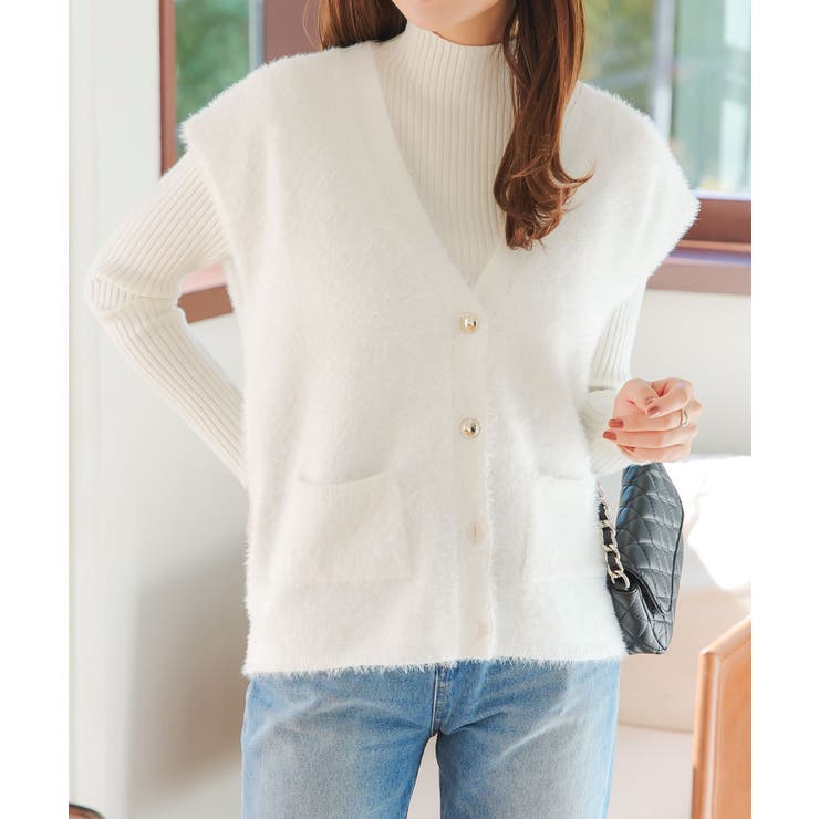 ホワイト | シャギーニットベスト［N1130］ | KOBE LETTUCE