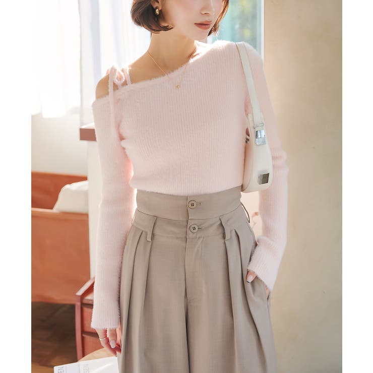 ベビーピンク | ワンショルダーフェザーニットトップス［N1133］ | KOBE LETTUCE