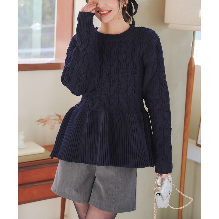 ペプラムケーブルニットプルオーバー［N1139］[品番：KO000014963]｜KOBE  LETTUCE（コウベレタス）のレディースファッション通販｜SHOPLIST（ショップリスト）