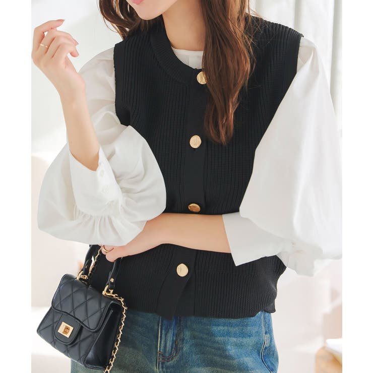 ブラック | ゴールドボタンニットベスト［N1144］ | KOBE LETTUCE