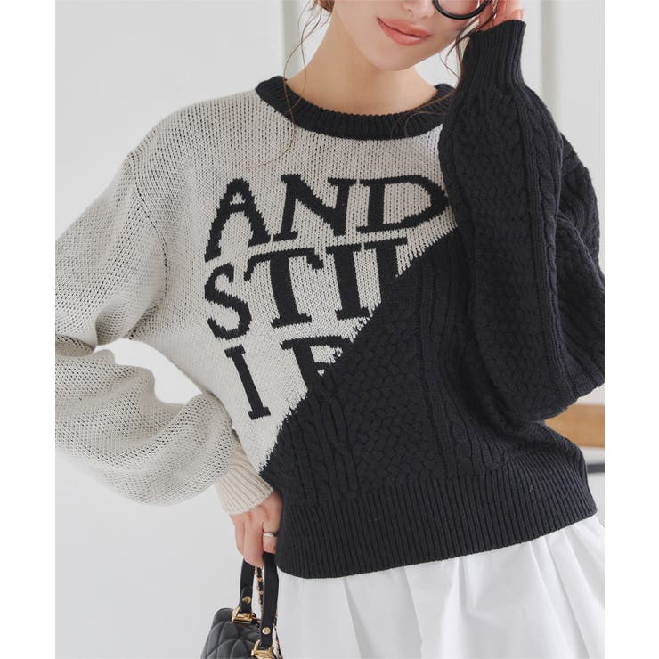 エクリュ×ブラック | ブロッキングニットプルオーバー［N1146］ | KOBE LETTUCE