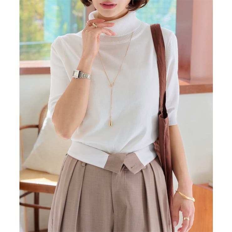 ホワイト | タートルドルマン5分袖スプリングニット［N1154］ | KOBE LETTUCE