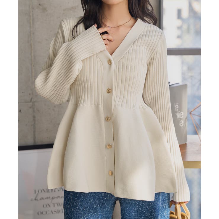 アイボリー金ボタン | Vネックペプラムリブカーディガン［N1155］ | KOBE LETTUCE