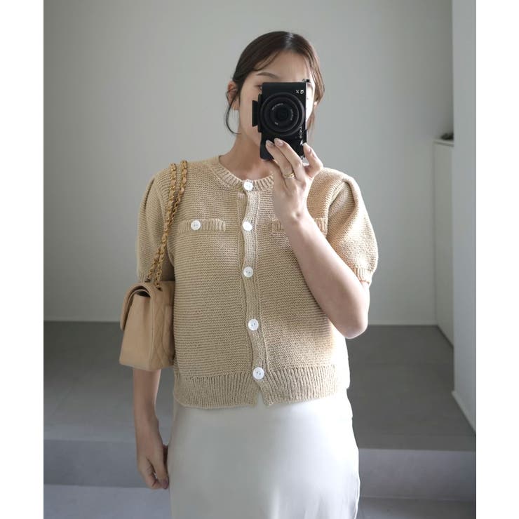 ベージュ | ブークレ半袖カーディガン 半袖ニット ニットカーデ | KOBE LETTUCE